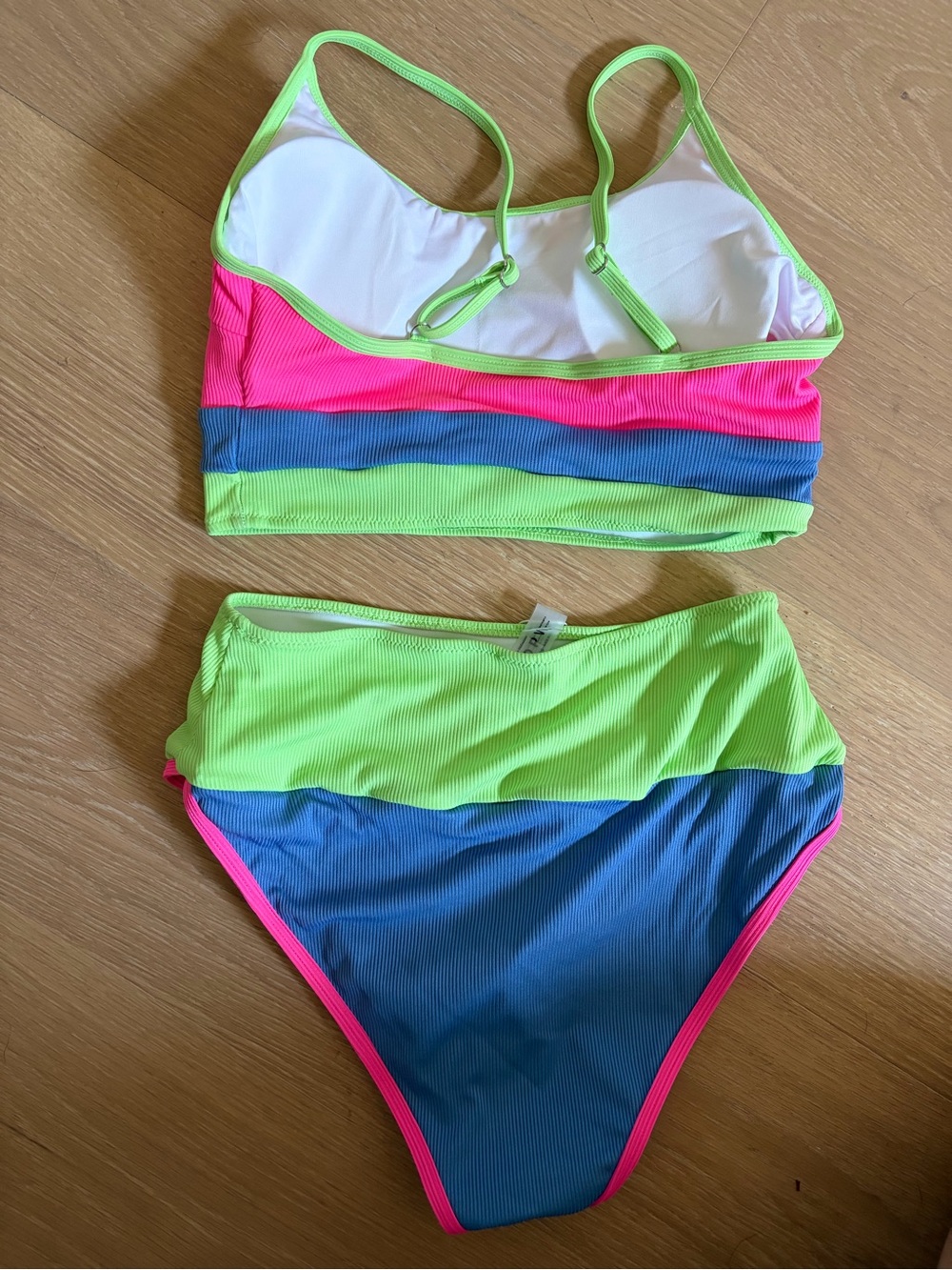 Neon Colorblock Women's Bikini - Pink & Lime - Picture 2 of 4